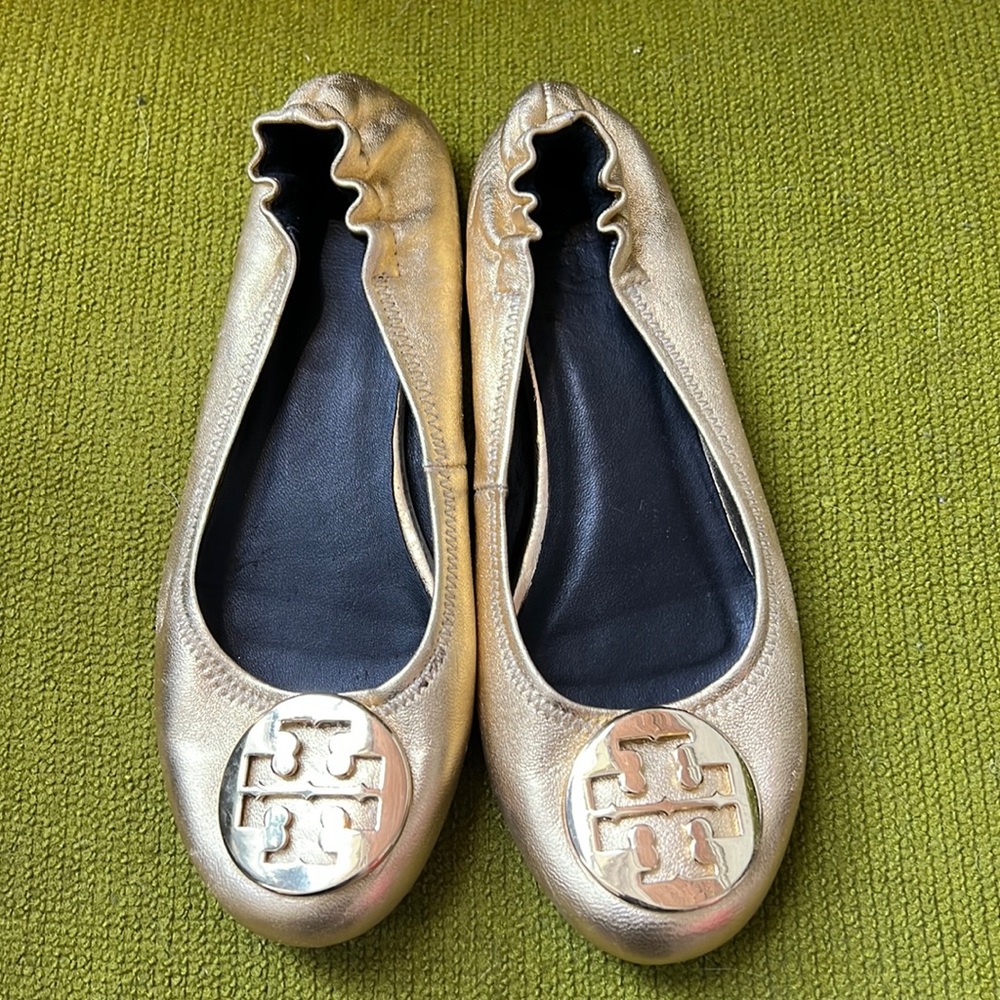 TORI BURCH gold ballet flats